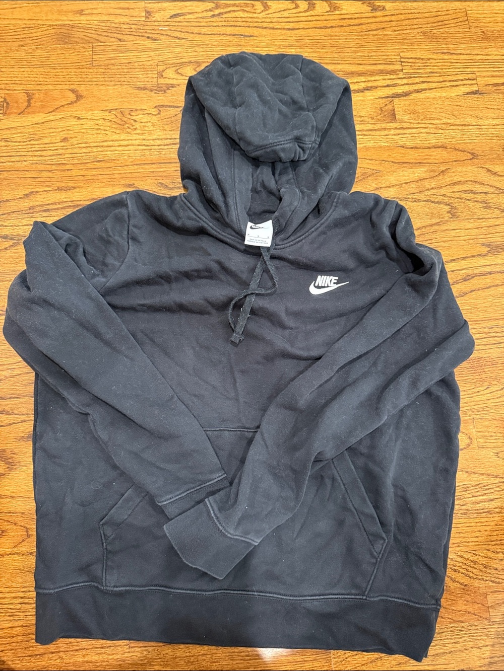 Nike Black Crewneck Pullover Hoodie with White Logo Medium